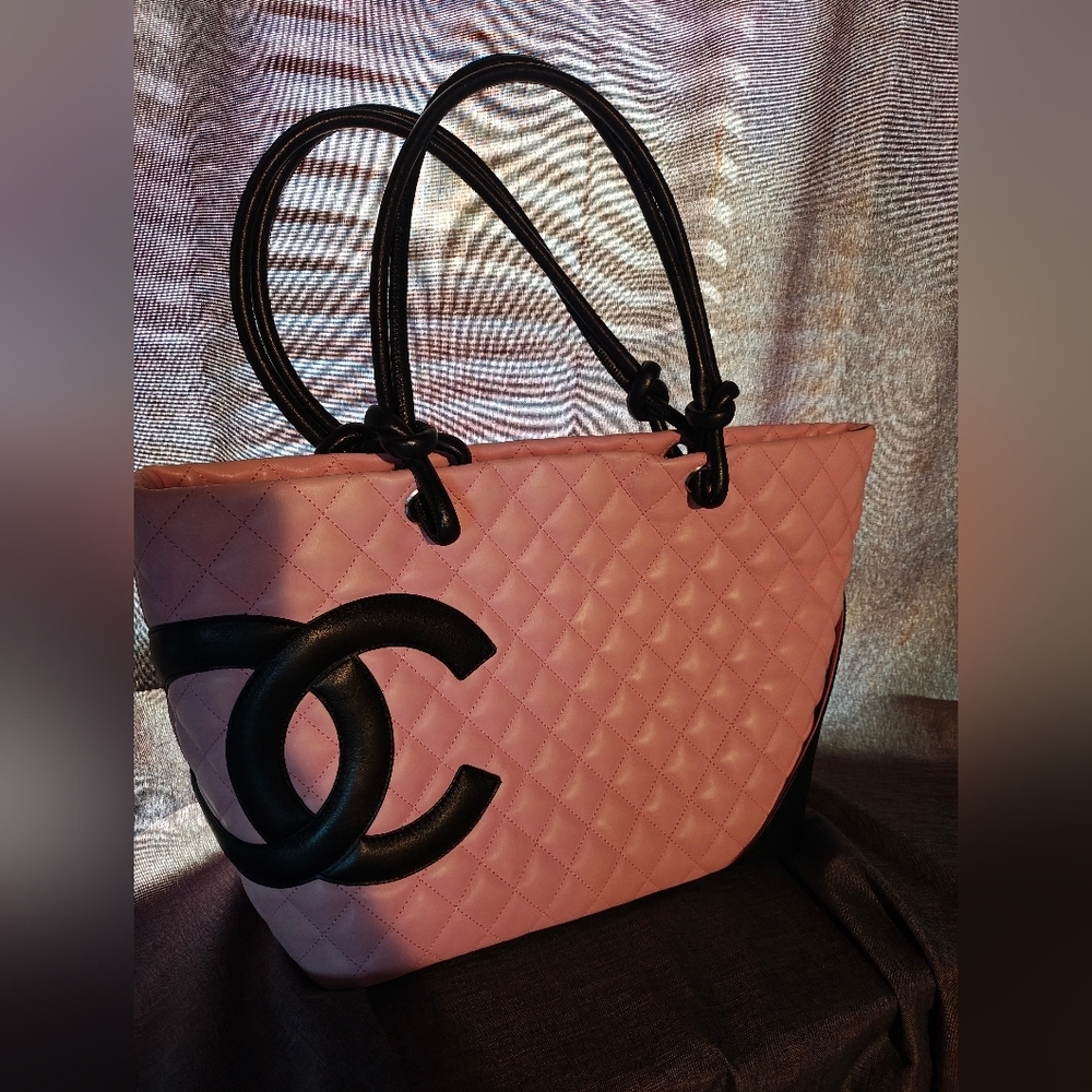 Chanel Cambon Pink and Black Quilted Leather Tote